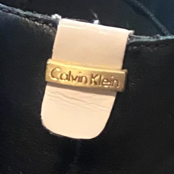 Calvin Klein Poloma Tall Black Wedge Boots w/ White Stripe Size 9 Women's - Picture 9 of 12